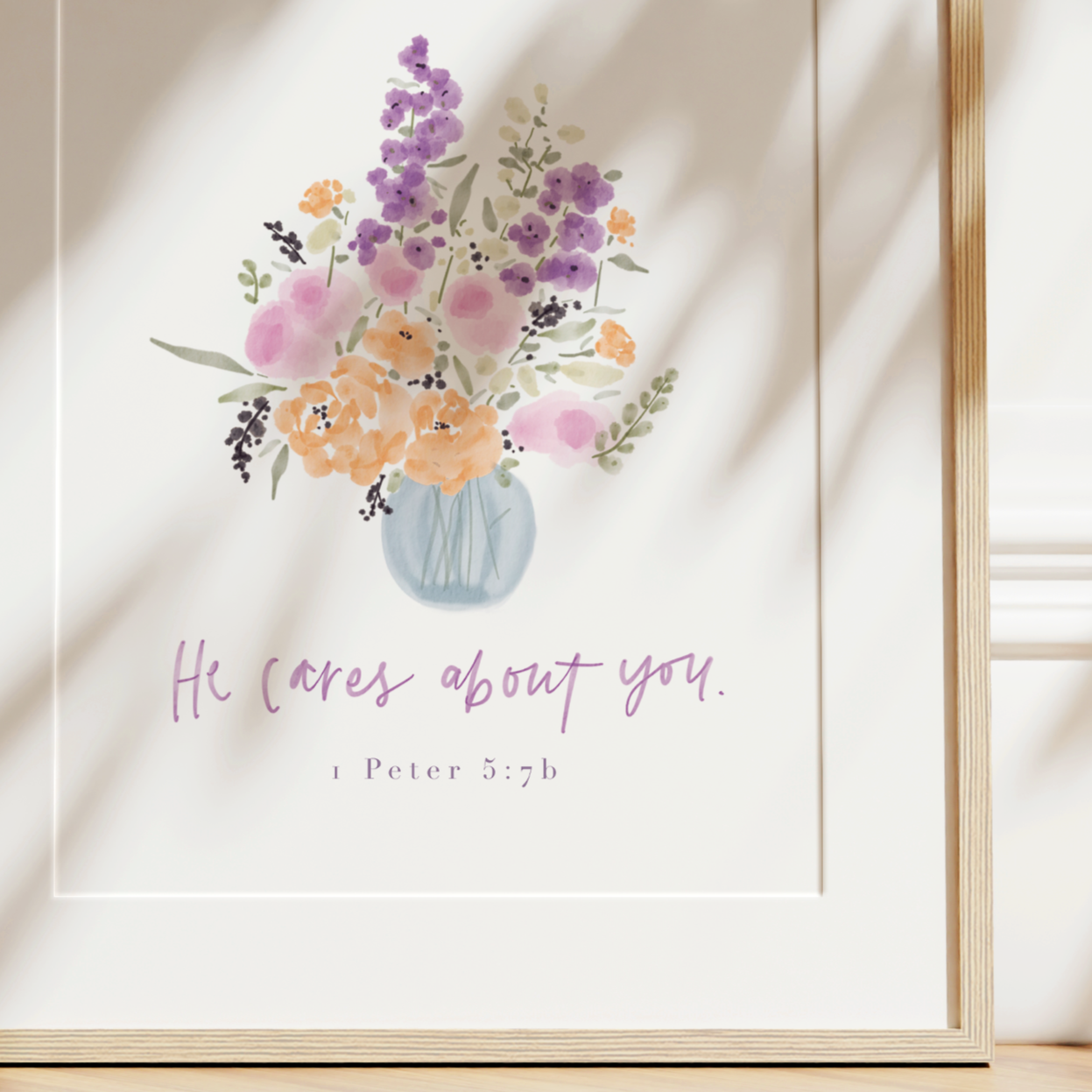 He Cares About You | 1 Peter 5v7b Art Print