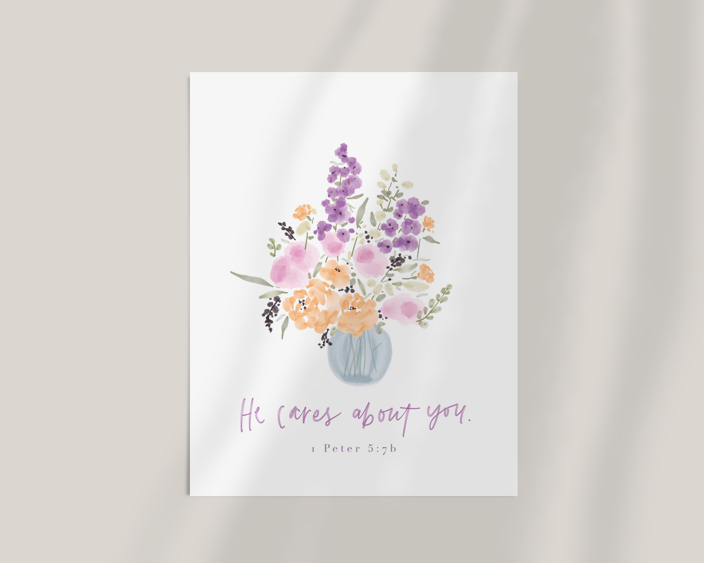 He Cares About You | 1 Peter 5v7b Art Print